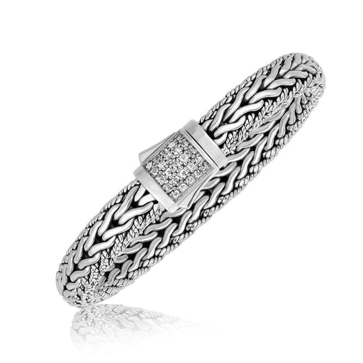 Sterling Silver Braided Design Men's Bracelet with White Sapphire Stones Bracelets Angelucci Jewelry   