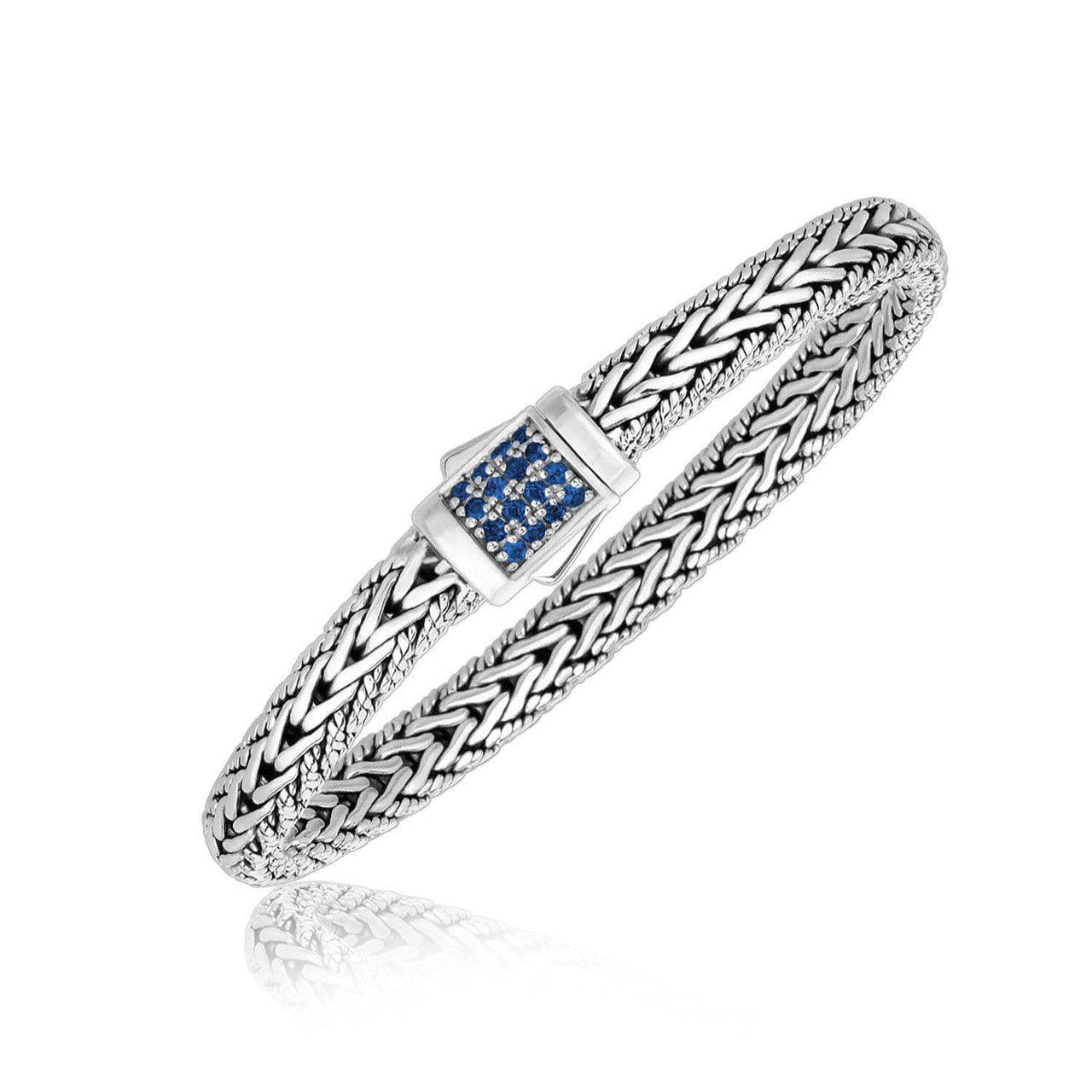 Sterling Silver Braided Men's Bracelet with Blue Sapphire Stones Bracelets Angelucci Jewelry   