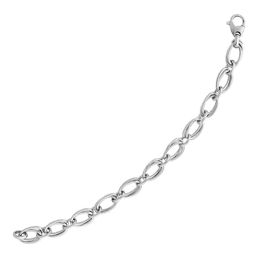 Polished and Textured Oval Link Bracelet in Sterling Silver Bracelets Angelucci Jewelry   