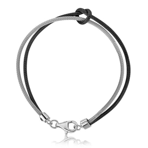 Sterling Silver Rhodium and Ruthenium Plated Knot Motif Wheat Bracelet Bracelets Angelucci Jewelry   