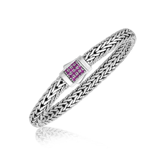 Sterling Silver Pink Tone Sapphire Accented Braided Men's Bracelet Bracelets Angelucci Jewelry   