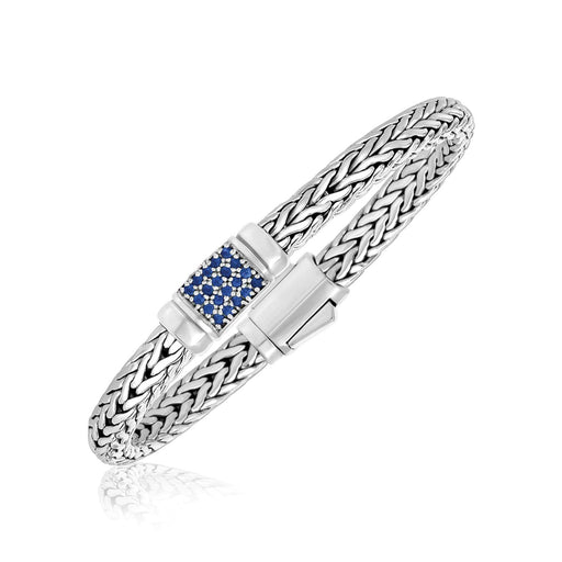Sterling Silver Weave Motif Bracelet with Blue Sapphire Embellishments Bracelets Angelucci Jewelry   