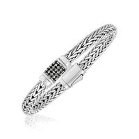 Thumbnail for Sterling Silver Weave Style Bracelet with Black Sapphire Accents Bracelets Angelucci Jewelry   