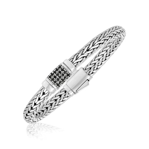 Sterling Silver Weave Style Bracelet with Black Sapphire Accents Bracelets Angelucci Jewelry   
