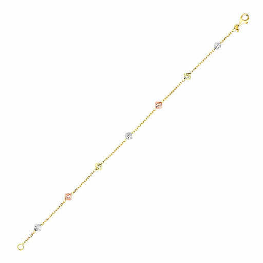 14k Tri-Color Gold Bracelet with Diamond Shape Faceted Style Stations Bracelets Angelucci Jewelry   