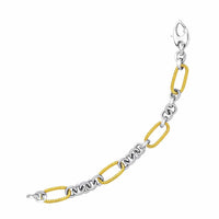 Thumbnail for 14k Two-Tone Gold Bracelet with Cable Textured Oval and Round Links Bracelets Angelucci Jewelry   