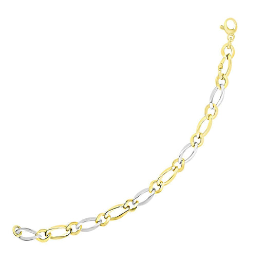 14k Two-Tone Gold Figaro Chain Bracelet with Long and Short Links Bracelets Angelucci Jewelry   
