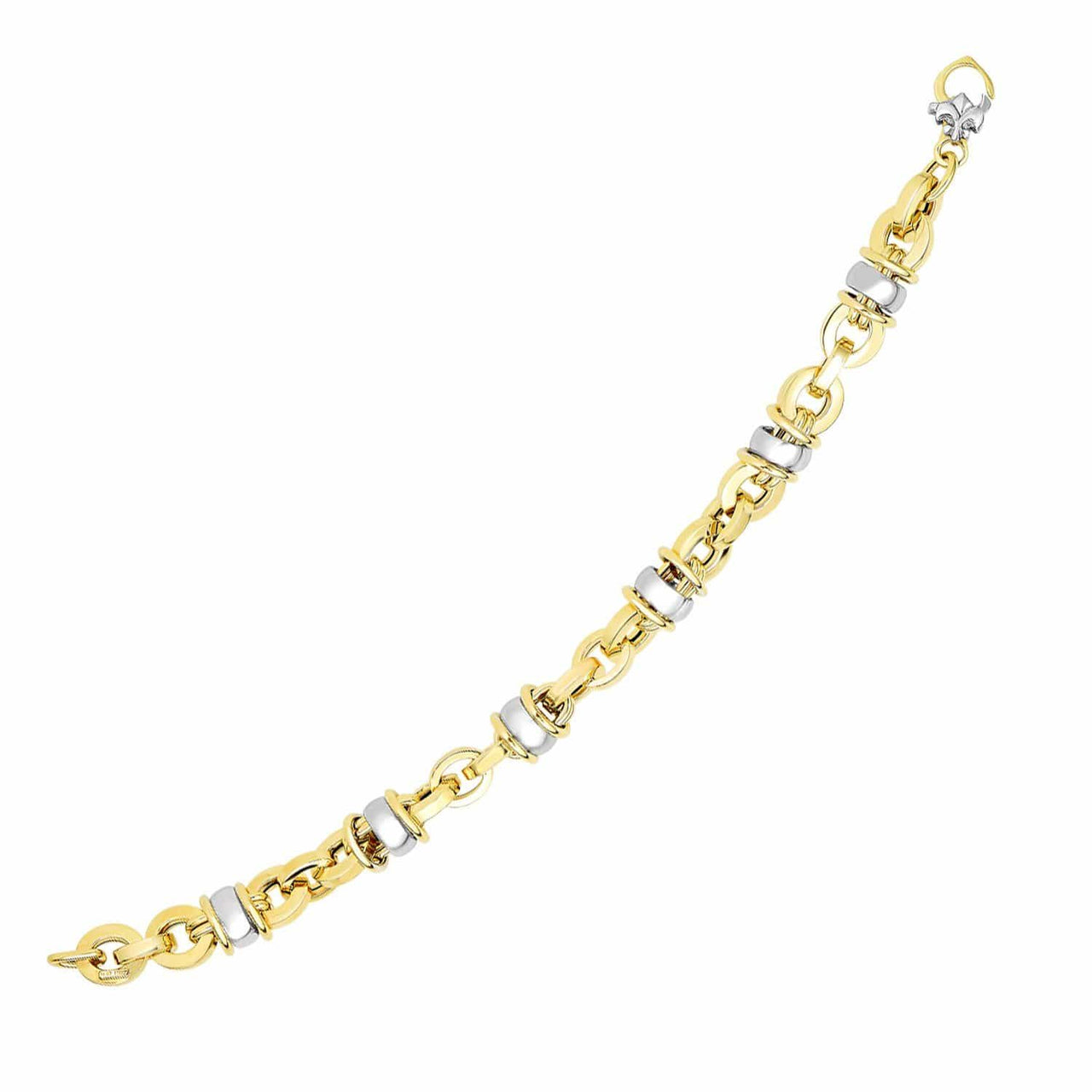 14k Two-Tone Gold Oval Bracelet with Barrel Bead Connectors Bracelets Angelucci Jewelry   