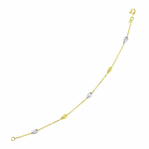 14k Two-Tone Gold Puffed Teardrop with Diamond Cut Station Bracelet Bracelets Angelucci Jewelry   