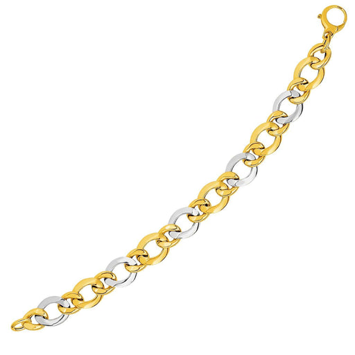 14k Two-Tone Yellow and White Gold Alternating Size Link Bracelet Bracelets Angelucci Jewelry   