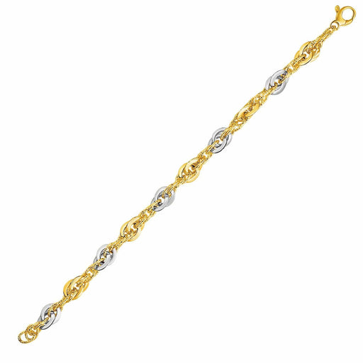 14k Two-Tone Yellow and White Gold Double Link Textured Bracelet Bracelets Angelucci Jewelry   