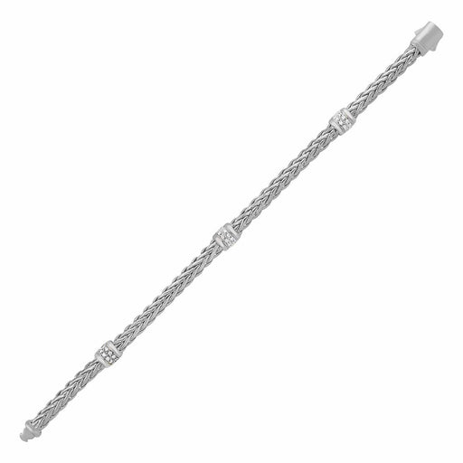 Polished Woven Rope Bracelet with Diamond Accents in 14k White Gold Bracelets Angelucci Jewelry   