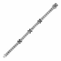 Thumbnail for Wide Woven Rope Bracelet with Black Sapphire X Accents in Sterling Silver Bracelets Angelucci Jewelry   