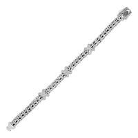 Thumbnail for Wide Woven Rope Bracelet with White Sapphire X Accents in Sterling Silver Bracelets Angelucci Jewelry   