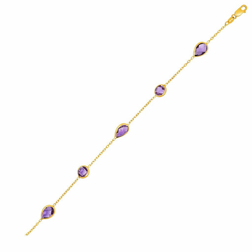 14k Yellow Gold Bracelet with Round and Pear-Shaped Amethysts Bracelets Angelucci Jewelry   