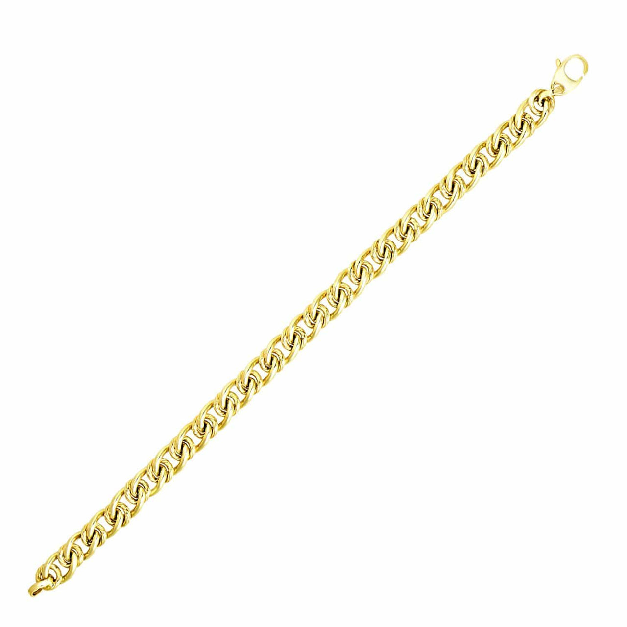 14k Yellow Gold Chain Bracelet with Oval and Textured Round Links Bracelets Angelucci Jewelry   