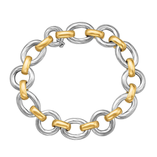 18k Yellow Gold and Sterling Silver Diamond Cut Rhodium Plated Bracelet Bracelets Angelucci Jewelry   