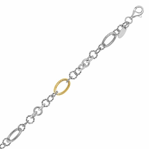 18k Yellow Gold and Sterling Silver Rope Motif Stationed Bracelet Bracelets Angelucci Jewelry   
