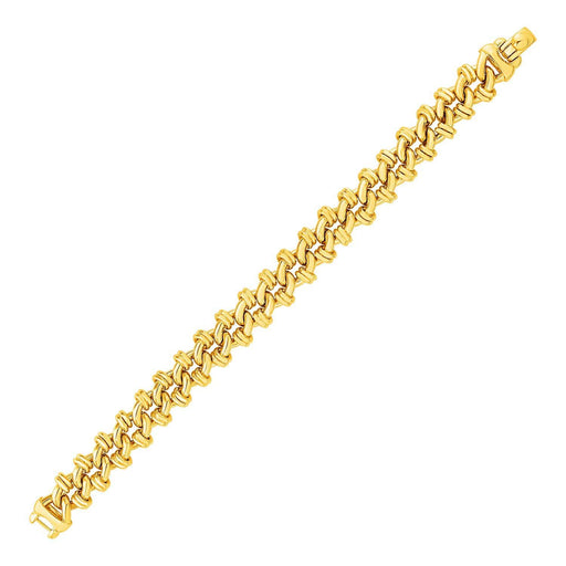 Oval Link Bracelet with Link Details in 14k Yellow Gold Bracelets Angelucci Jewelry   