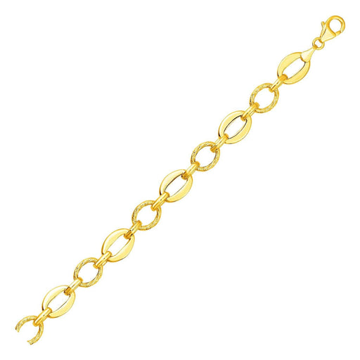 Shiny and Textured Oval Link Bracelet in 14k Yellow Gold Bracelets Angelucci Jewelry   