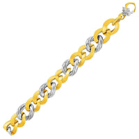 Thumbnail for 14k Two-Tone Yellow and White Gold Textured Oval Bracelet Bracelets Angelucci Jewelry   