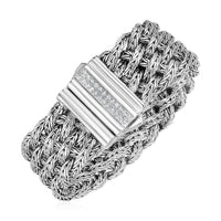 Thumbnail for Double Woven Bracelet with White Sapphire Accented Clasp in Sterling Silver Bracelets Angelucci Jewelry   