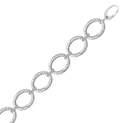 Sterling Silver Rhodium Finished Diamond Accented Cable Oval Bracelet (.20cttw) Bracelets Angelucci Jewelry   