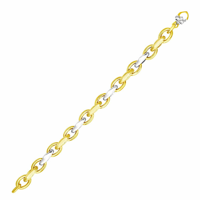 14k Two-Tone Gold Oval and Graduated Link Bracelet Bracelets Angelucci Jewelry   