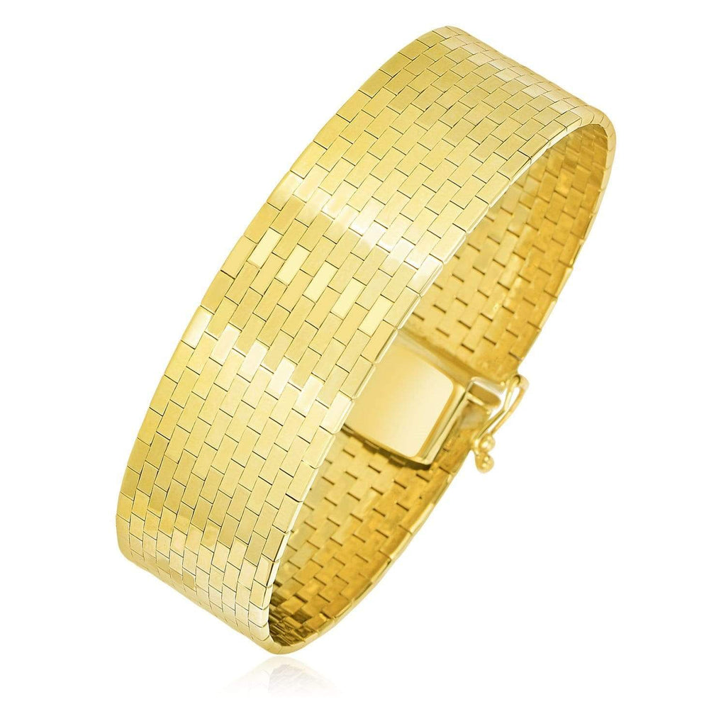 14k Yellow Gold Thick Omega Motif Brick Style Bracelet Angelucci