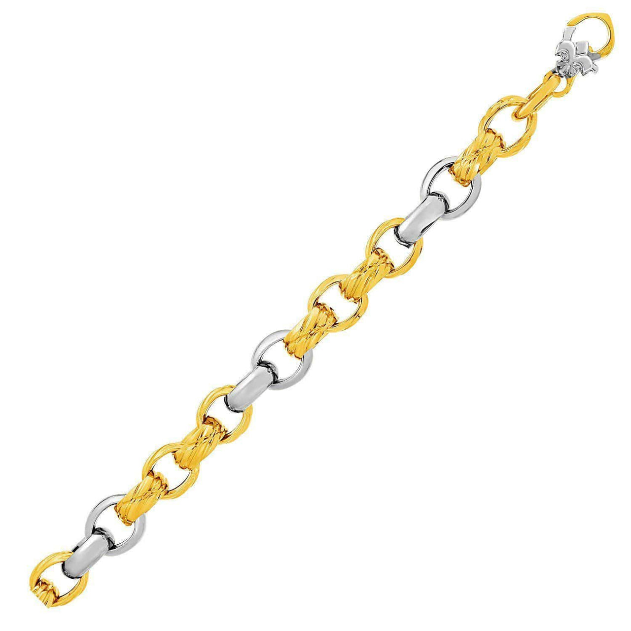 14k Two-Tone Yellow and White Gold Textured Rounded Link Bracelet Bracelets Angelucci Jewelry   
