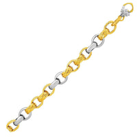 Thumbnail for 14k Two-Tone Yellow and White Gold Textured Rounded Link Bracelet Bracelets Angelucci Jewelry   