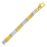 Thumbnail for Mens Bracelet with Shiny Bars in 14k Two Tone Gold Bracelets Angelucci Jewelry   