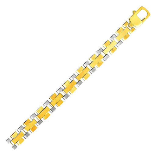 Mens Geometric Motif Link Bracelet in 14k Two Tone Gold Bracelets Angelucci Jewelry   