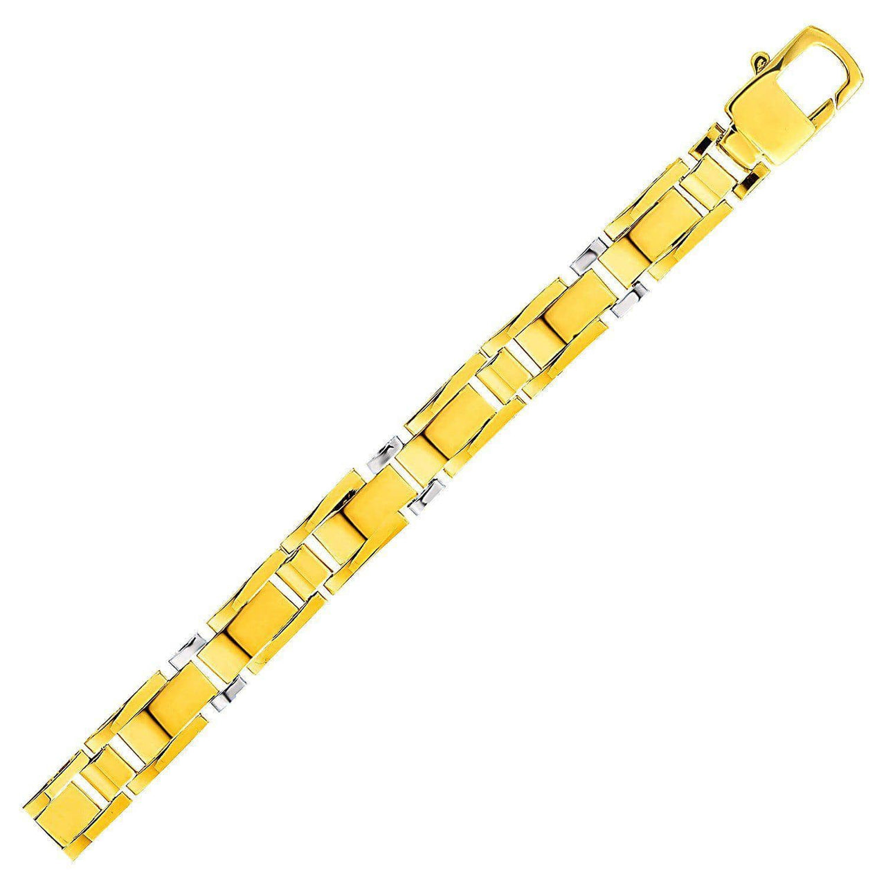 Mens Rectangular Link Bracelet in 14k Two Tone Gold Bracelets Angelucci Jewelry   