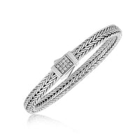 Thumbnail for Sterling Silver Braided Style Men's Bracelet with White Sapphire Embellishments Bracelets Angelucci Jewelry   