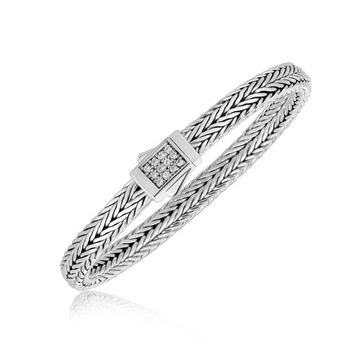Sterling Silver Braided Style Men's Bracelet with White Sapphire Embellishments Bracelets Angelucci Jewelry   