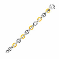 Thumbnail for 18k Yellow Gold & Sterling Silver Oval Rolo Style Link Textured Bracelet Bracelets Angelucci Jewelry   