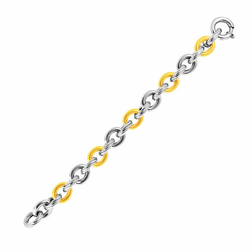 18k Yellow Gold & Sterling Silver Oval Rolo Style Link Textured Bracelet Bracelets Angelucci Jewelry   