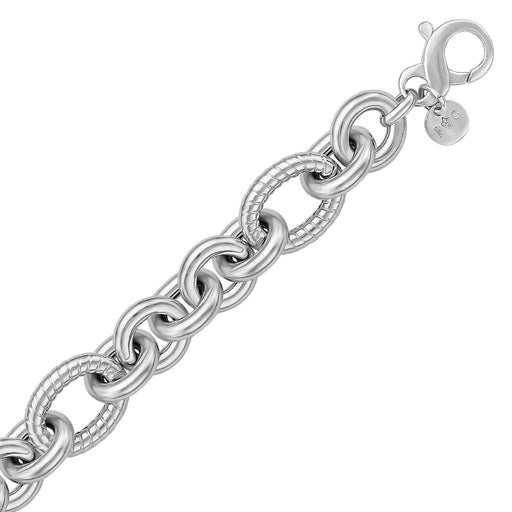 Sterling Silver Oval Cable Style Stationed Chain Bracelet Bracelets Angelucci Jewelry   