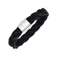 Thumbnail for Wide Braided Black Leather Bracelet with Sterling Silver Clasp Bracelets Angelucci Jewelry   