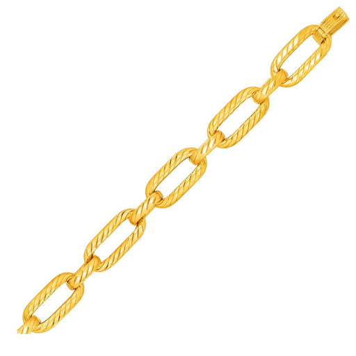 14k Yellow Gold Textured Long Oval Link Bracelet Bracelets Angelucci Jewelry   