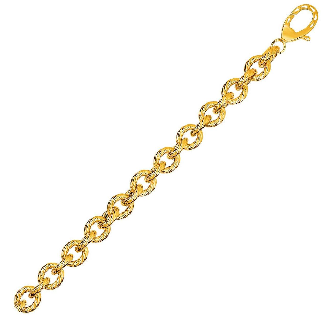 Textured Oval Link Bracelet in 14k Yellow Gold Bracelets Angelucci Jewelry   
