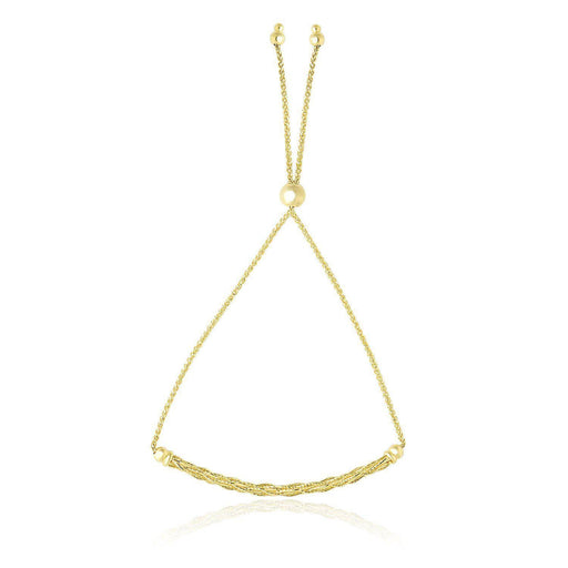 14k Yellow Gold Adjustable Lariat Bracelet with Curved Bar and Chain Design Bracelets Angelucci Jewelry   