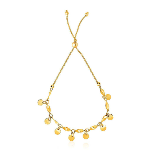 14k Yellow Gold Lariat Bracelet with Shiny Flat Disc Stations Bracelets Angelucci Jewelry   