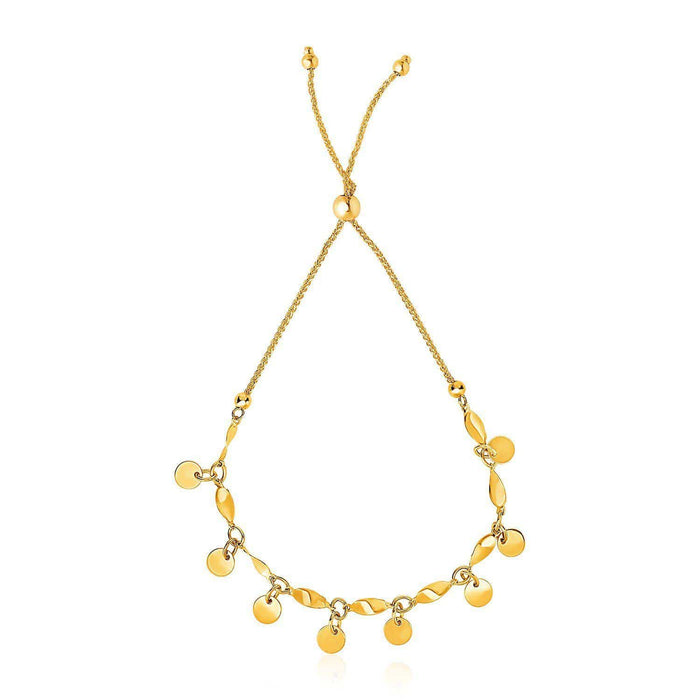 14k Yellow Gold Lariat Bracelet with Shiny Flat Disc Stations Bracelets Angelucci Jewelry   