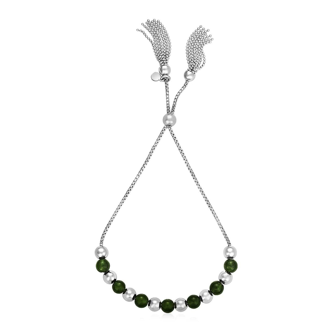 Adjustable Bead Bracelet with Green Jade in Sterling Silver Bracelets Angelucci Jewelry   