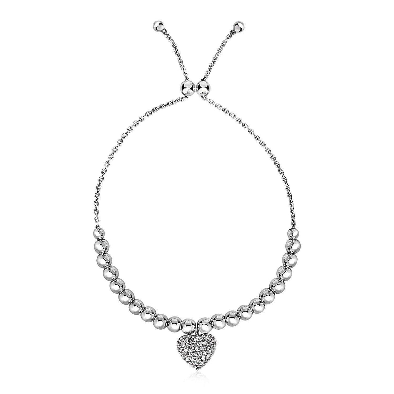 Adjustable Bead Bracelet with Round Charm and Cubic Zirconias in Sterling Silver Bracelets Angelucci Jewelry   
