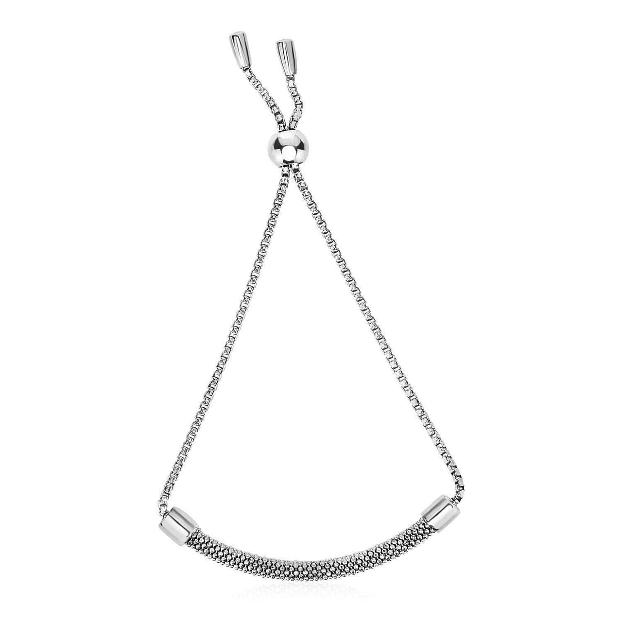 Adjustable Beaded Texture Draw String Bracelet in Sterling Silver Bracelets Angelucci Jewelry   