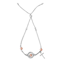 Thumbnail for Adjustable Bracelet with Cross and Rose Finish Beads in Sterling Silver Bracelets Angelucci Jewelry   