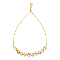 Thumbnail for Adjustable Bracelet with Shiny Open Hearts in 14k Tri Color Gold Bracelets Angelucci Jewelry   